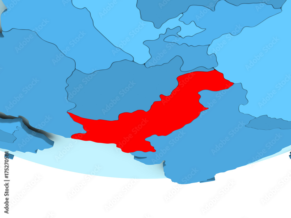 Pakistan in red on blue map