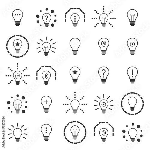 set of 25 light bulb icons, symbols, pictograms, signs - perfect for web & print - vector collection - 01