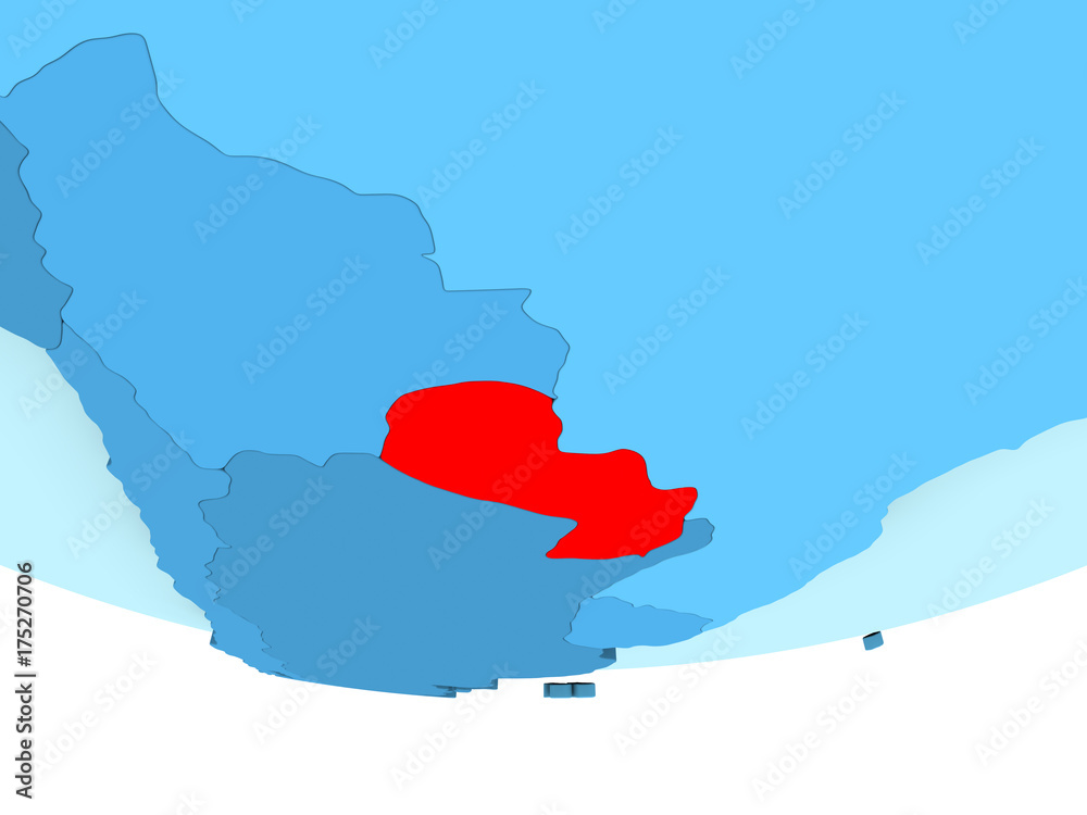Fototapeta premium Paraguay in red on blue map