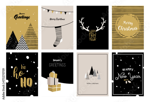 Merry Christmas cards, illustrations and icons, lettering design collection