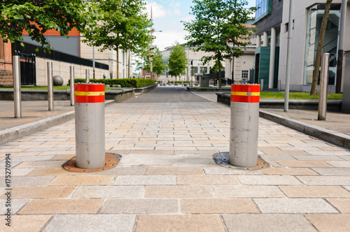 Two rising bollards at the Laganside Courts, Belfast photo