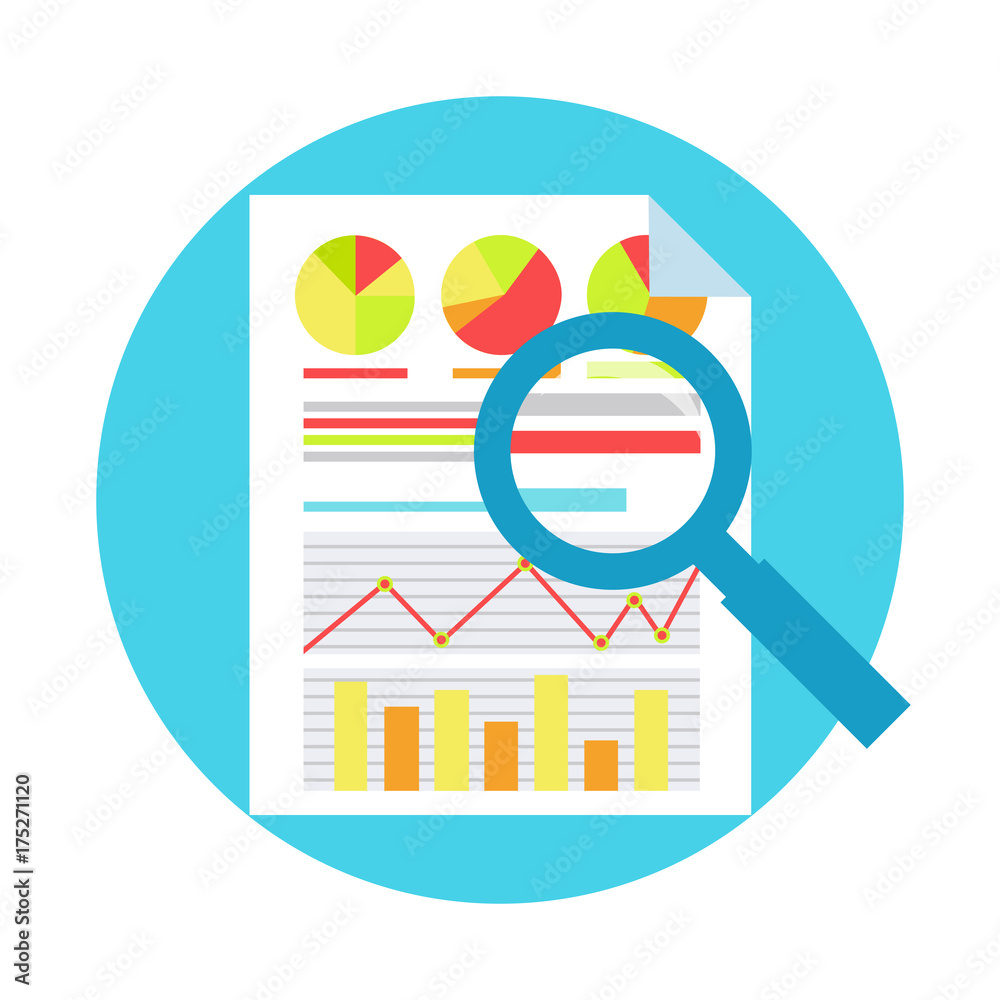 ROI Measurment. Return on of investment. Documents with graphs and calculations, and magnifying glass ROI Measurment. Return on of investment. Documents with graphs and calculations, and magnifying glass