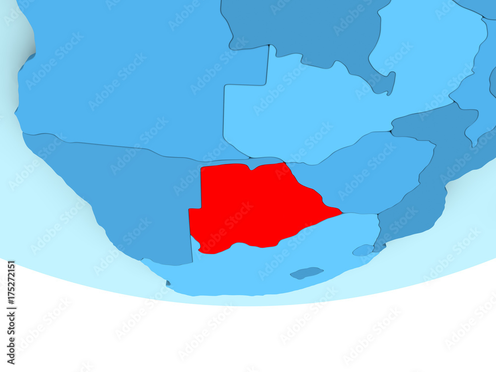 Fototapeta premium Botswana in red on blue map
