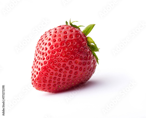 Strawberry front view closeup isolated on white background in studio