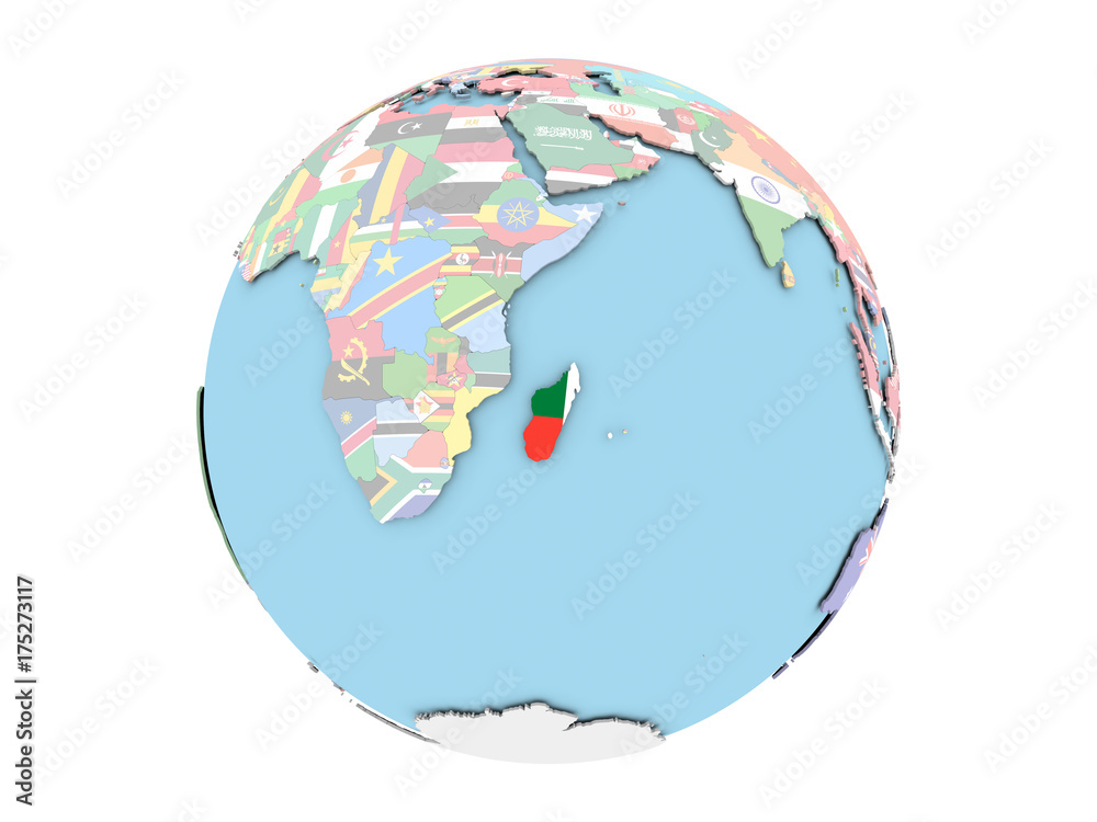 Obraz premium Madagascar on globe isolated