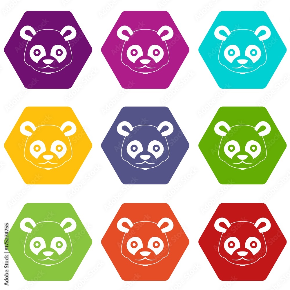 Obraz premium Head of panda icon set color hexahedron
