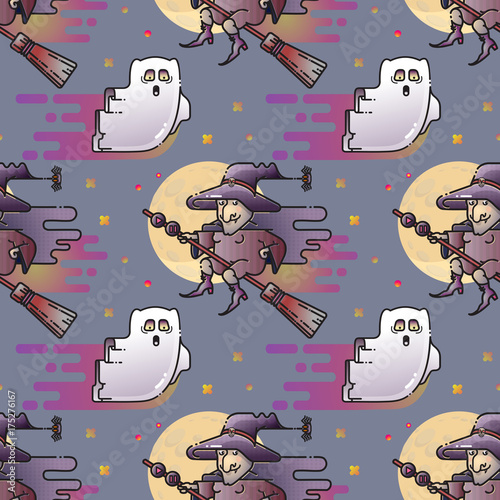 Ghost and witch seamless pattern.