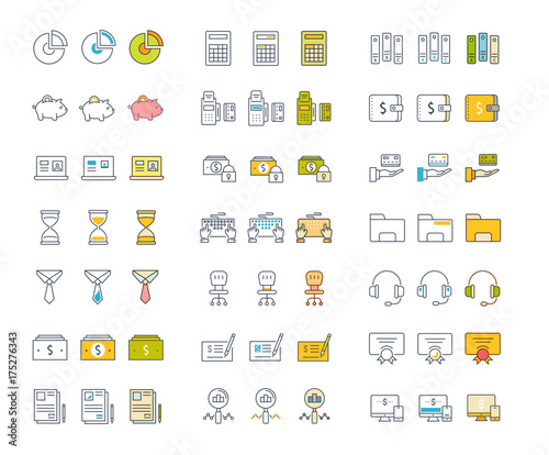 Set Vector Flat Line Icons Accounting and Finance