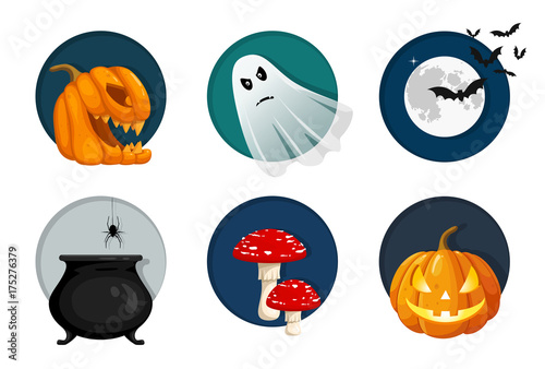 Halloween elements, objects and icon set. Cute vector illustration for your design