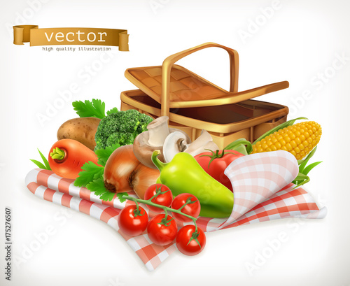 Farm and harvest, realistic vegetables. Tomato, onions, pepper, carrot and corn. Isolated 3d vector icon