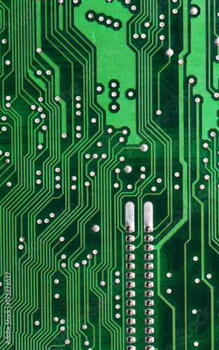 Close-up of backside of a printed circuit board of a computer