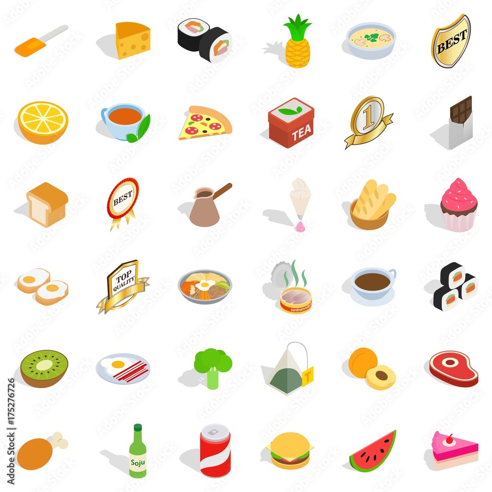 Quality food icons set, isometric style