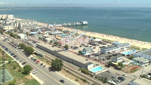 Tourists on Old Orchard beach, aerial photo