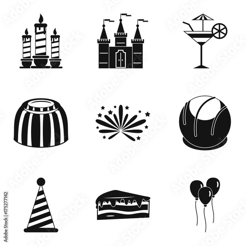 Solemnization icons set, simple style