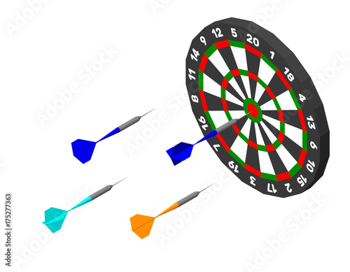 Dartboard and darts arrow. Isolated on white background. Vector illustration.