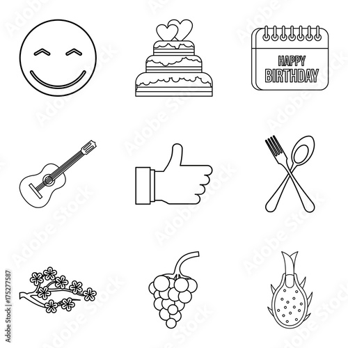 Eat away icons set, outline style
