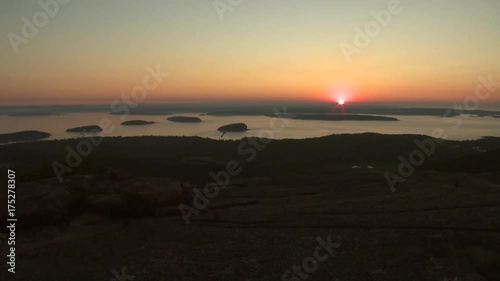 Scenic sunrise over Maine landscape, wide