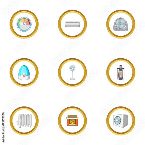 Heating convector icons set, cartoon style