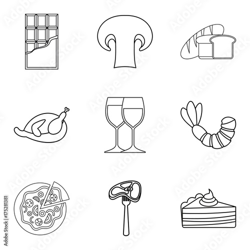 Junket icons set, outline style