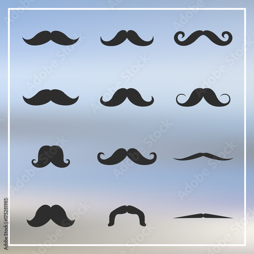 Beard and mustache set. Collection of different style mustache and beard icons.
