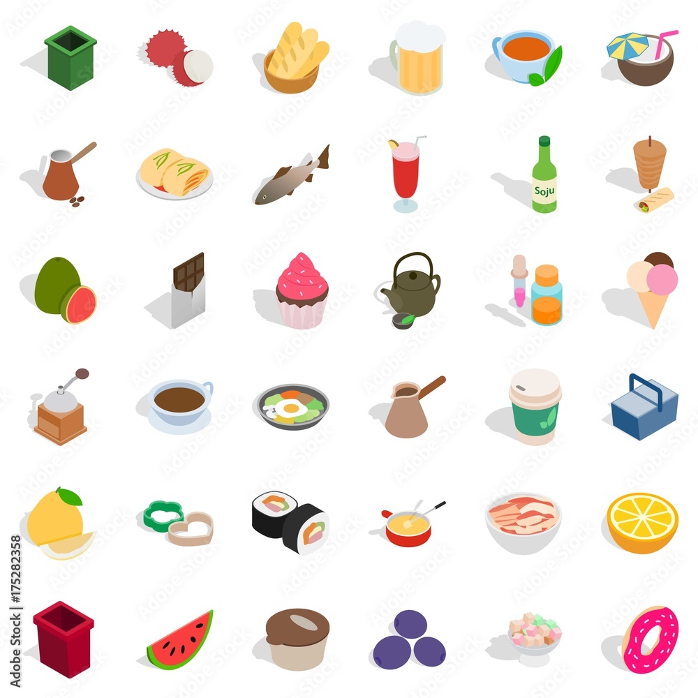 Gastronomy icons set, isometric style