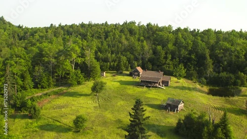 Remote cabin in Maine forest, aerial