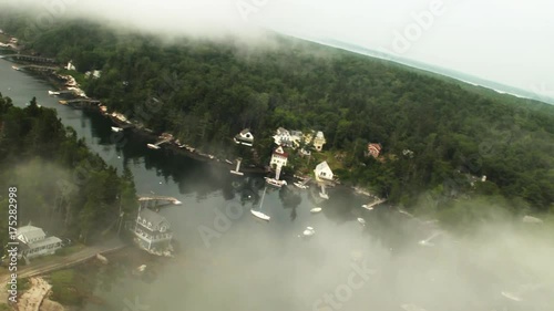 Fog rolls over Southport Island, aerial