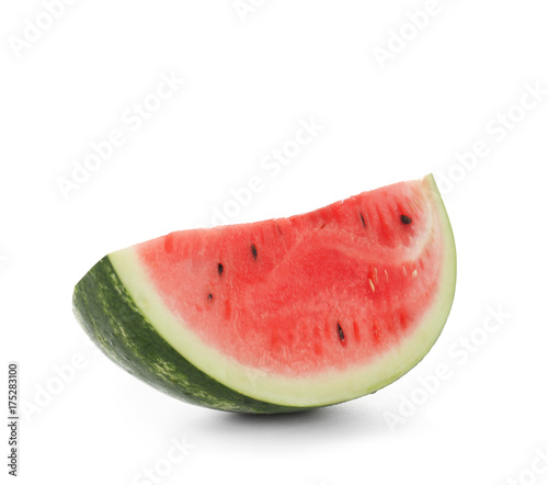 Slice of fresh watermelon on white background