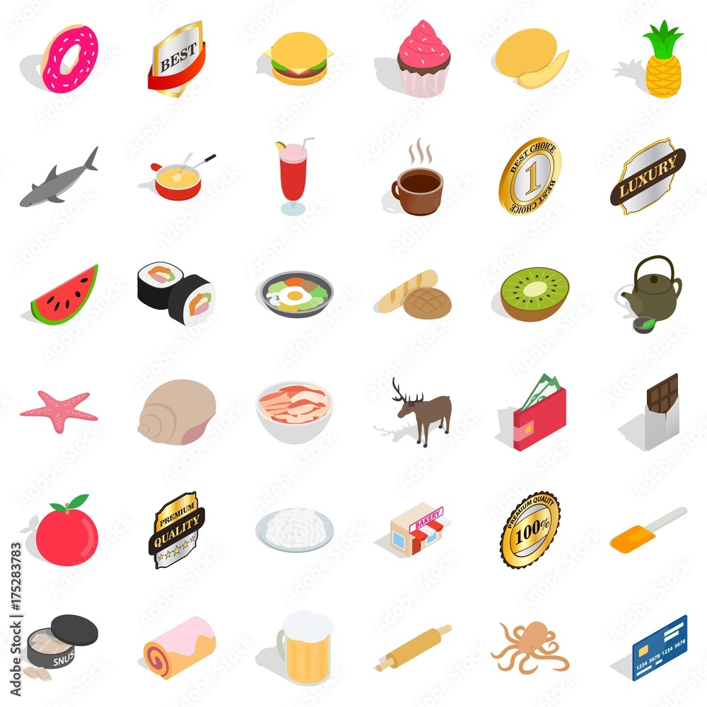 Watermelon icons set, isometric style Watermelon icons set, isometric style