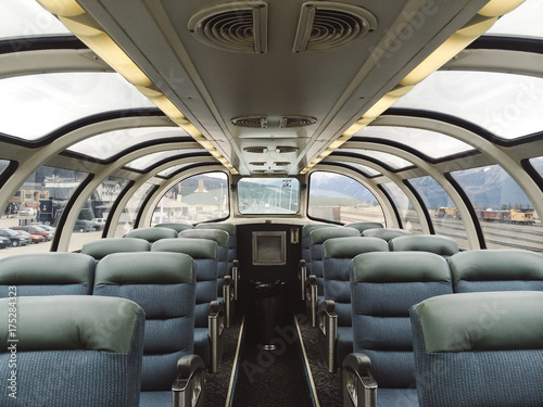 Sky dome and seats on travelling train photo