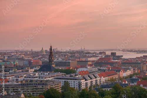 Copenhagen skyline with industrial harbor area at sunrise © DarwelShots