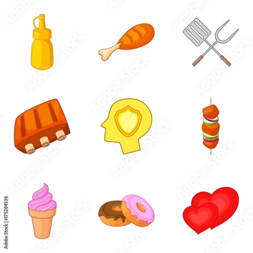 Welcome icons set, cartoon style