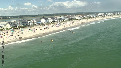 People on Wells Beach in Maine, aerial