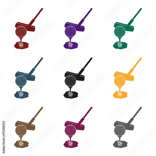 Ball and putter for golf.Golf club single icon in black style vector symbol stock illustration web.