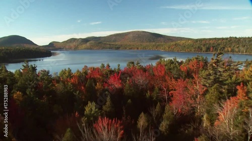 Scenic autumn landscape by Eagle Lake, Acadia National Park aerial