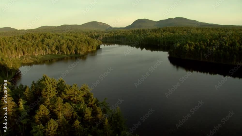 Scenic lake in Acadia National Park at sunset, aerial Scenic lake in Acadia National Park at sunset, aerial