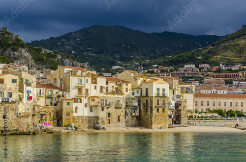 Old houses by the sea in the villa of Cefalu