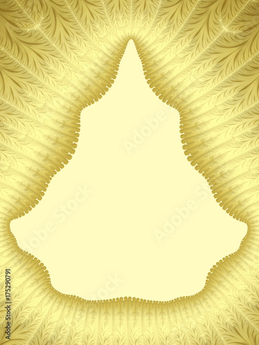 Christmas Yellow Gold Border. Shape of a Christmas tree. Holiday Ornament Pattern. Golden Background
