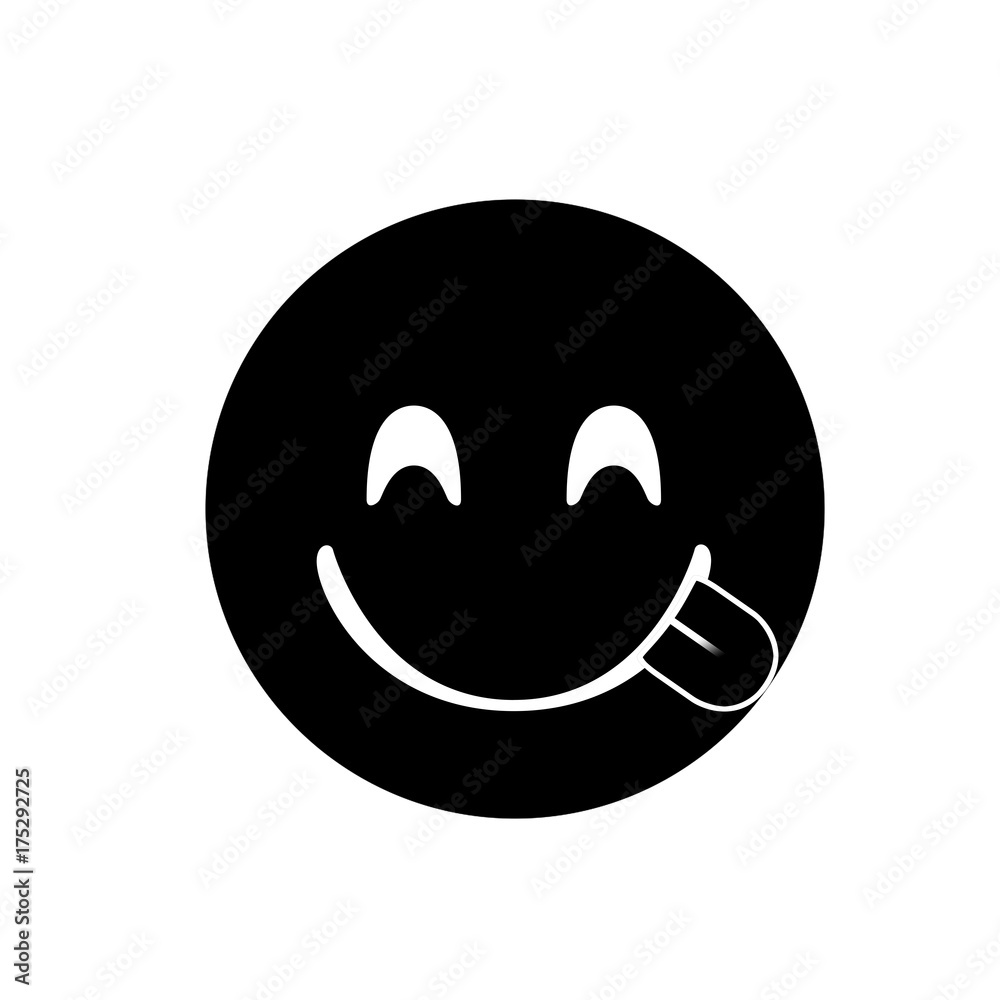Black smiley and tasting food face with tongue out icon Black smiley and tasting food face with tongue out icon