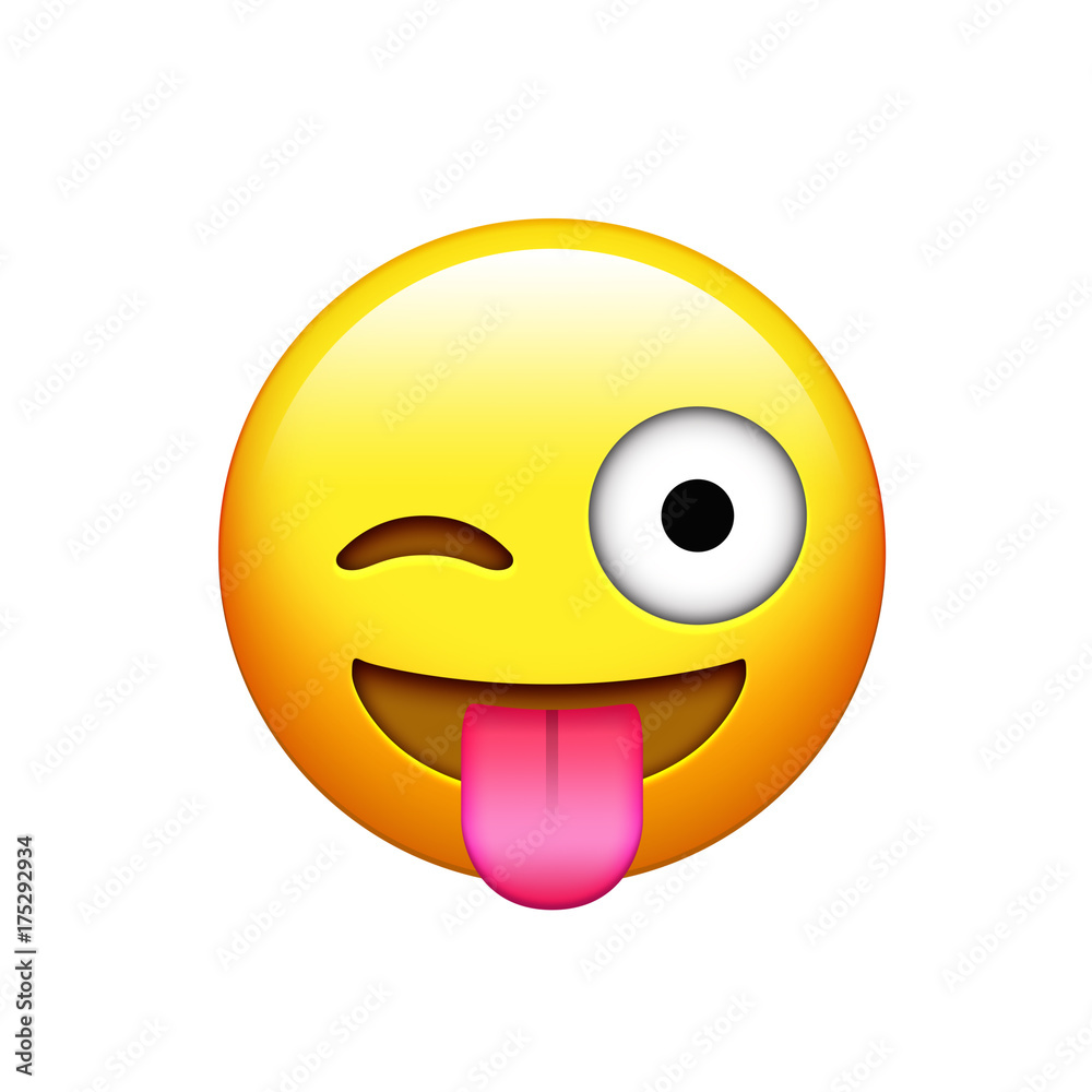 Fototapeta premium Isolated yellow smiley face with tongue and closing one eye icon