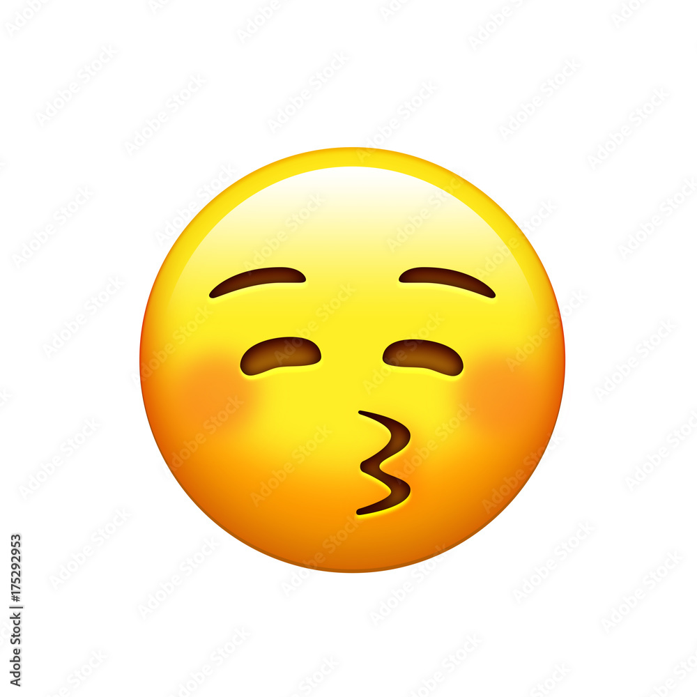 Fototapeta premium Isolated yellow smiley red cheek face with kissing mouth icon