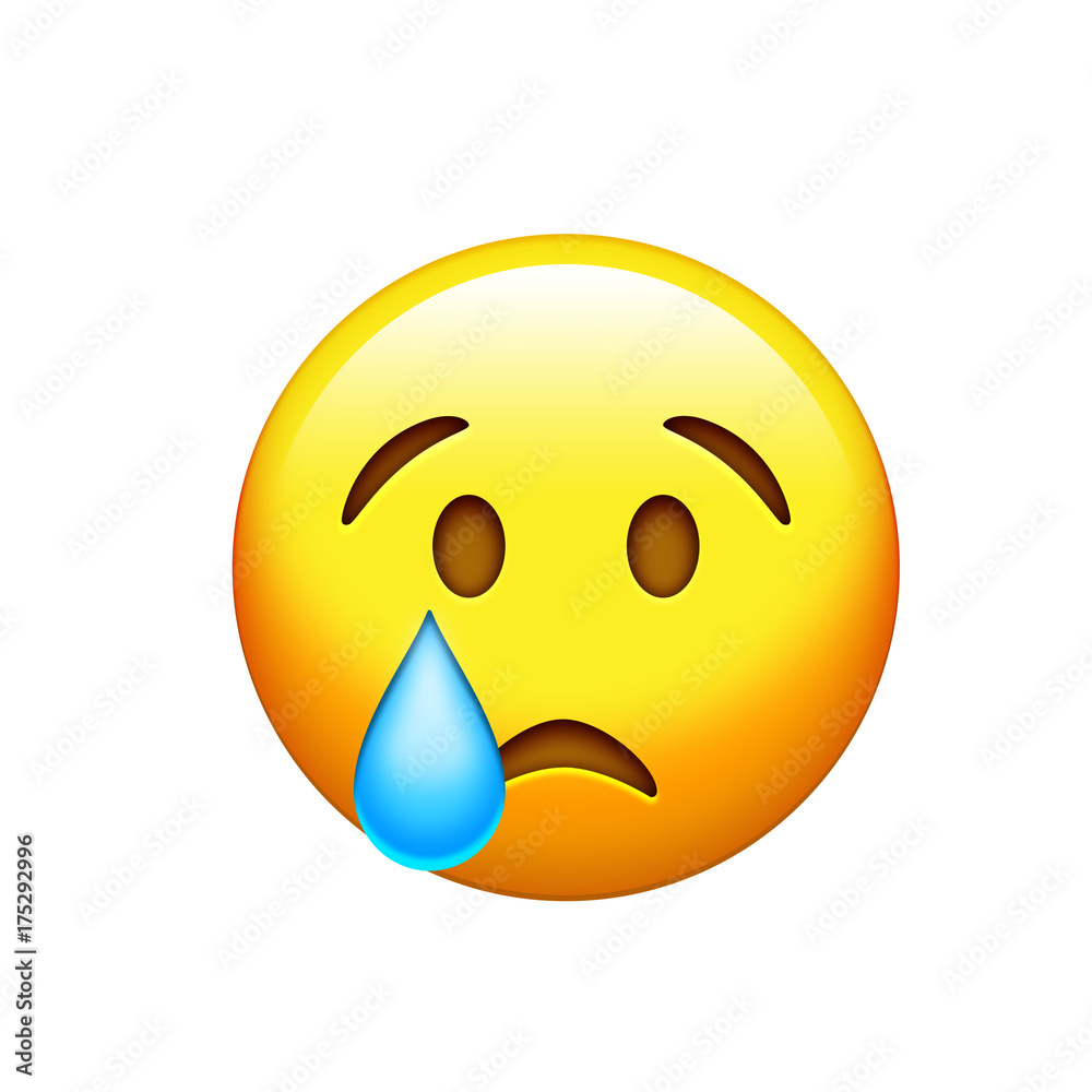 Yellow sad face with drop of blue crying tear icon Yellow sad face with drop of blue crying tear icon