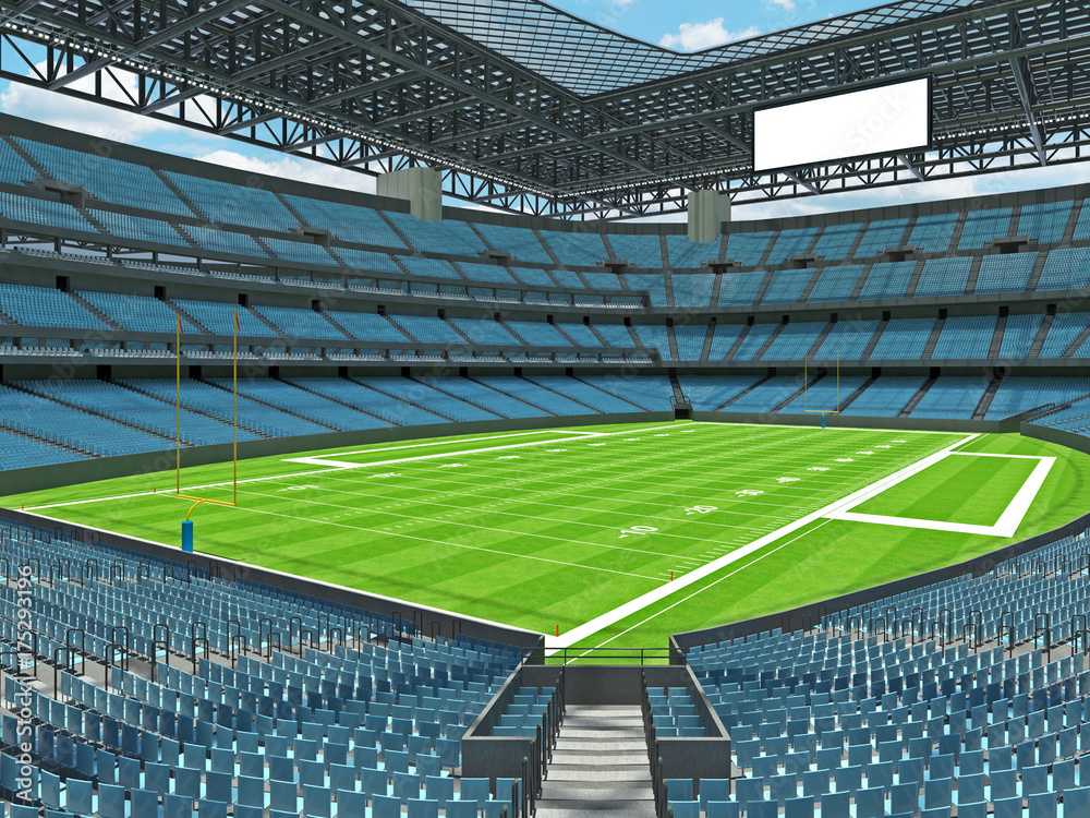 Fototapeta Nowoczesny stadion futbolu amerykańskiego z błękitnymi siedzeniami