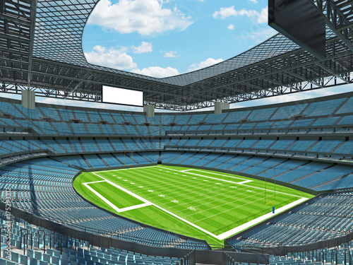 Modern American football Stadium with sky blue seats