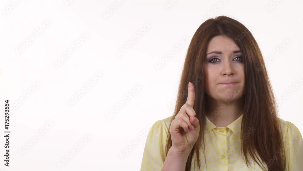 Young woman say no, trying to avoid offer, rejecting gesture, disagree sign. Serious sad face expression. 4K ProRes HQ codec