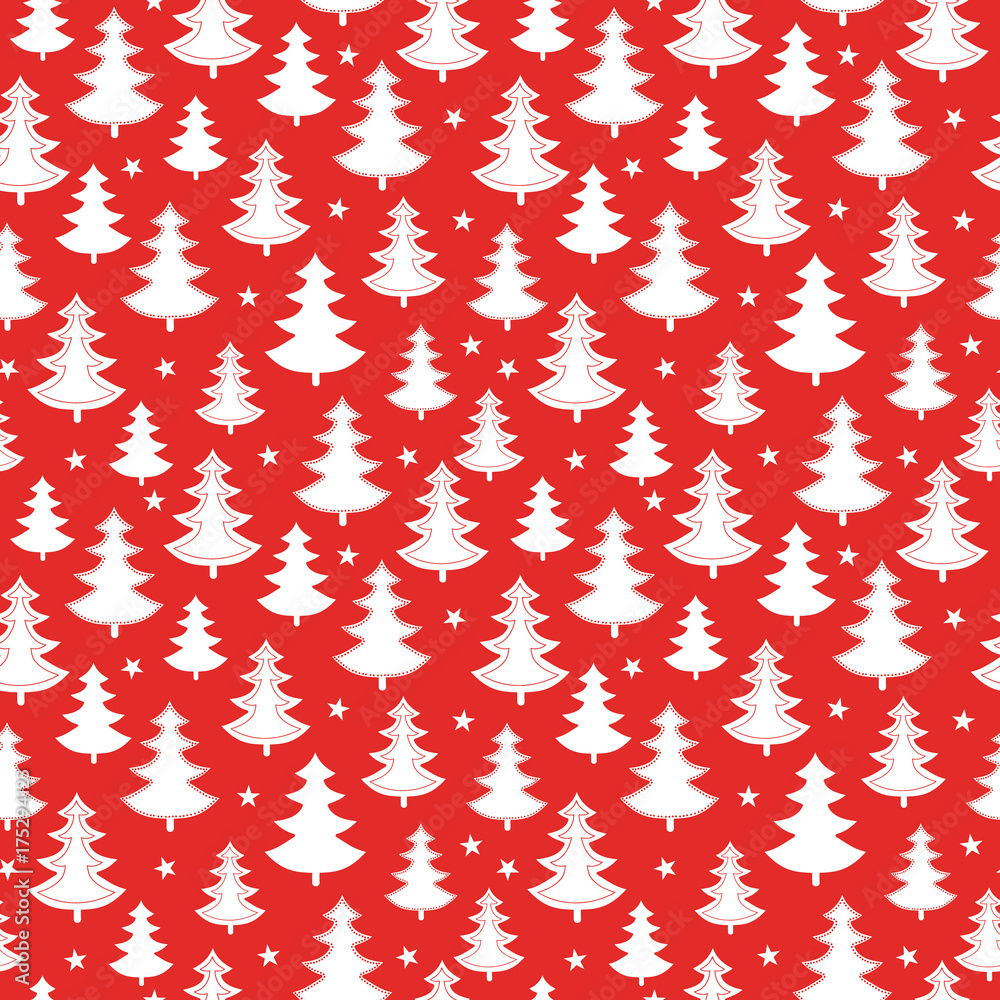 Vector red and white scattered christmas trees winter holiday seamless pattern. Great for fabric, wallpaper, packaging, giftwrap. Vector red and white scattered christmas trees winter holiday seamless pattern. Great for fabric, wallpaper, packaging, giftwrap.