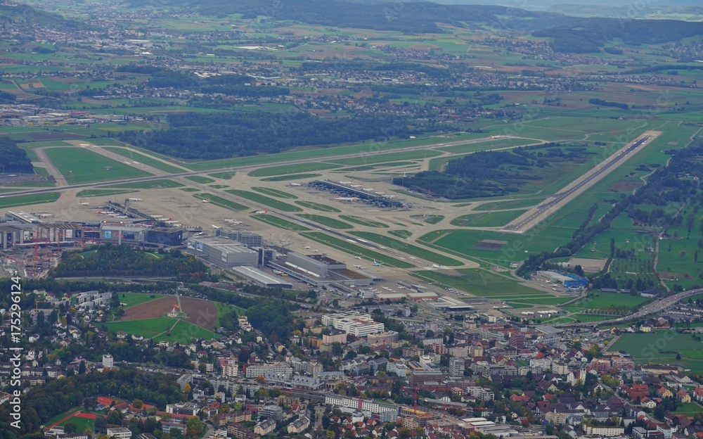 Aerial view of the Zurich Airport (ZRH), Switzerland