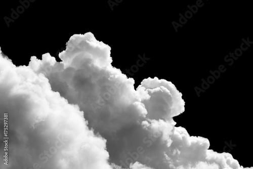 Close-up cumulus white clouds isolated on black background, Black sky with white clouds