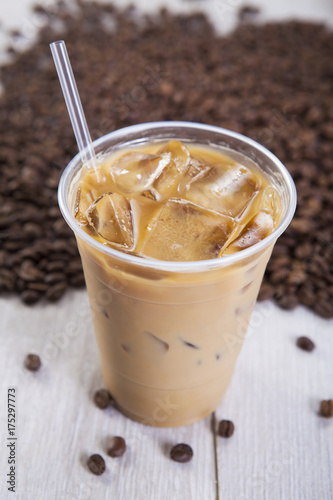 Iced Coffee with ice and a straw