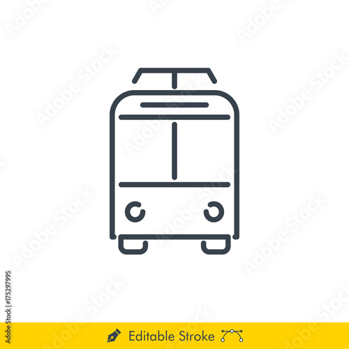 Tram Icon / Vector - In Line / Stroke Design with Editable Stroke